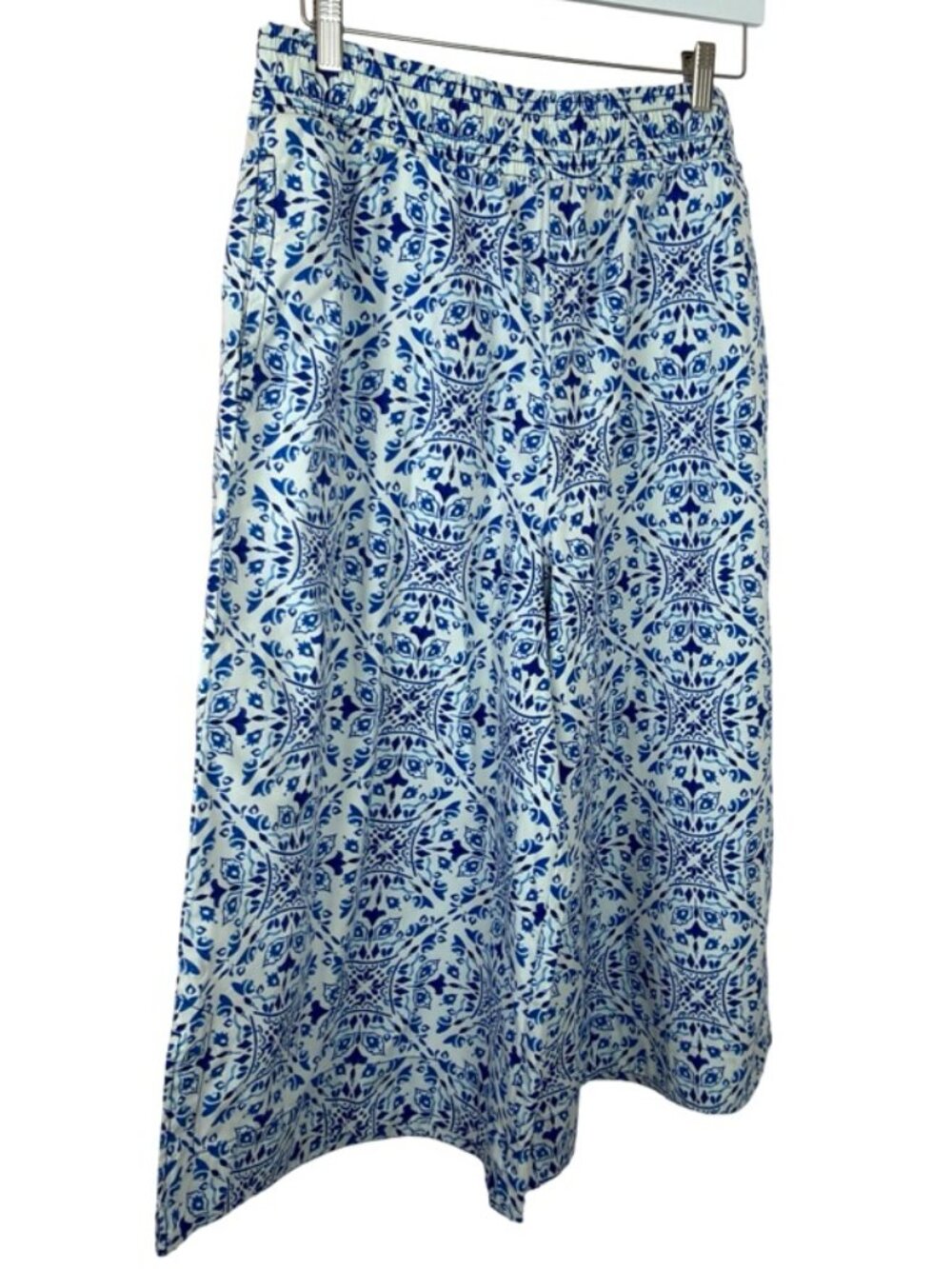 Maeve by Anthropologie Blue & White Moroccan Tile Wide-Leg Cropped Pants Large